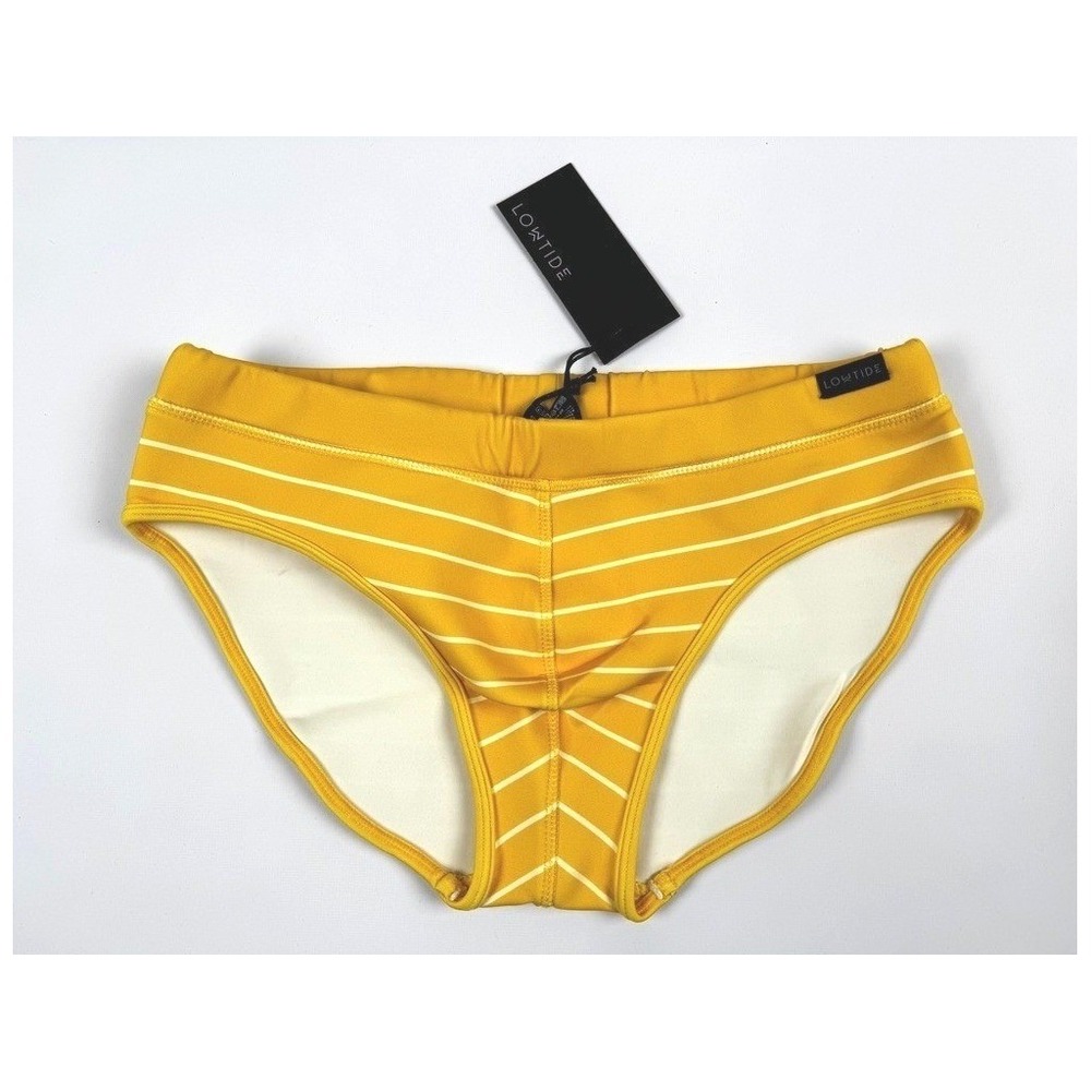 LOWTIDE Women's‎ Yellow White Striped Bikini Bottoms Size M New With Tags